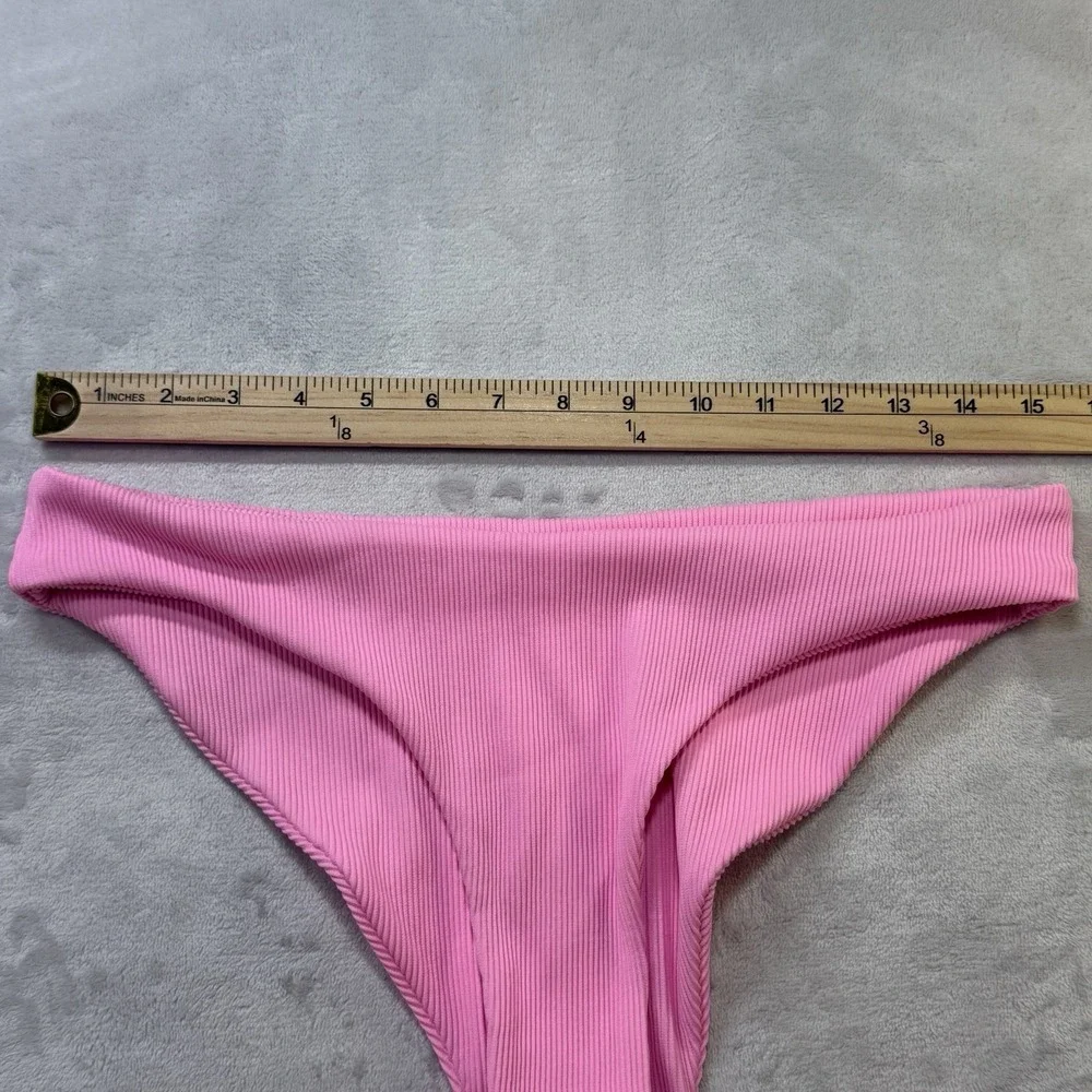 Kulani Kinis Bikini Bottoms XL Pink Ribbed Minimal Full Coverage Swim‎